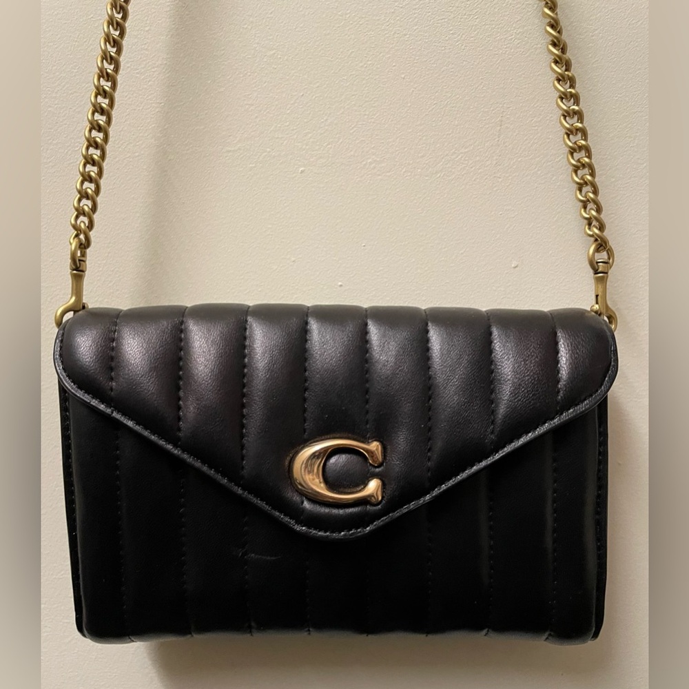 COACH Tammie Black Quilted Clutch with crossbody chain (Coach Authentic) Bag